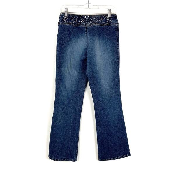 Vintage Jeans LA Blues Embellished Waist Flare Wide Leg Side Zip Y2K - Picture 2 of 10